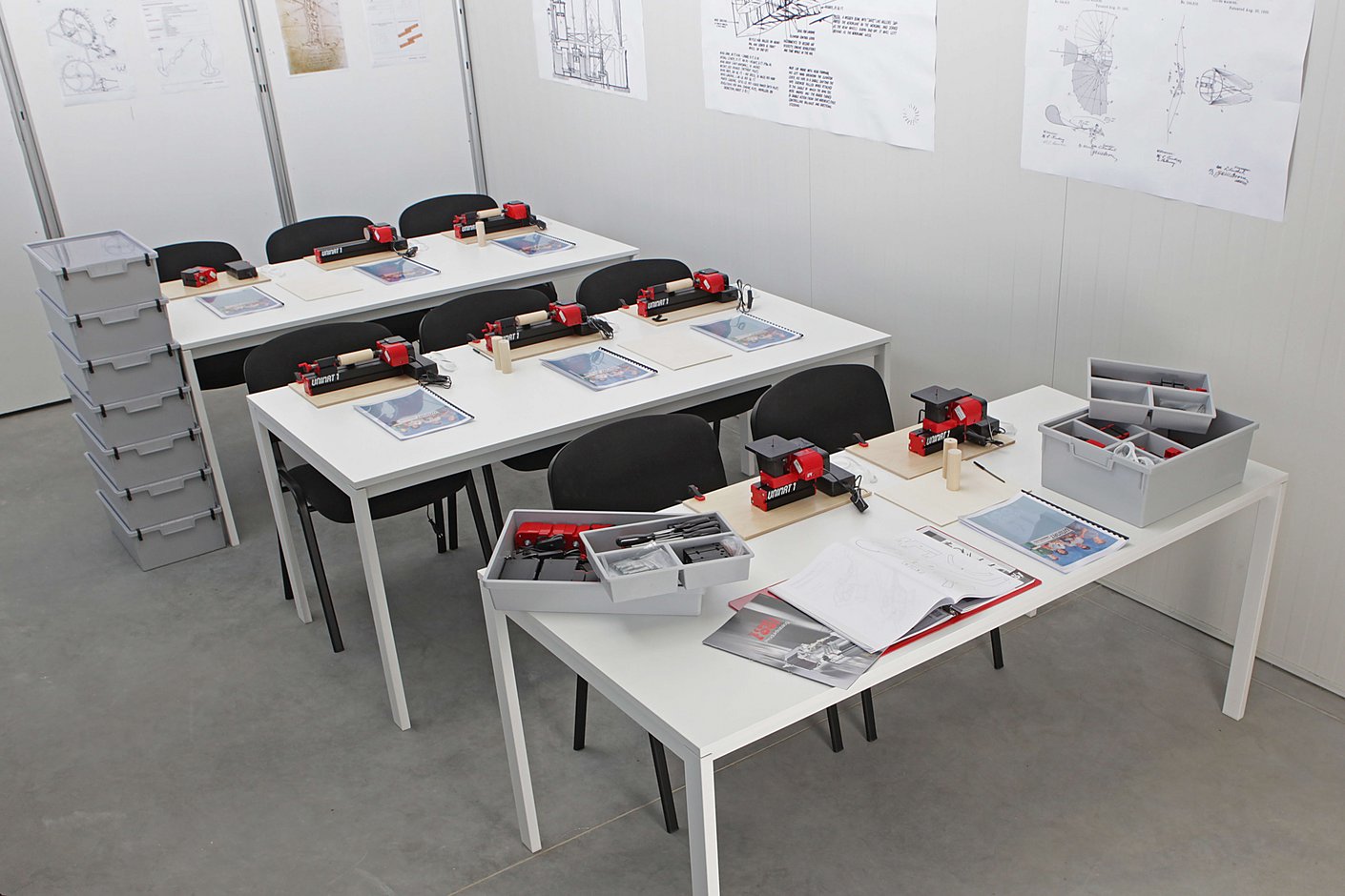 Classroom setup with unimat elementary level machines, 8 machines in total